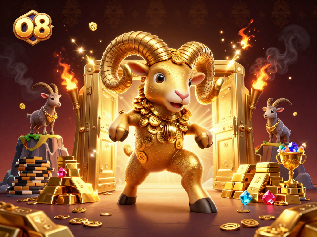 Experience thrilling wins with the powerful o8 ram charging through a golden gate of fortune.