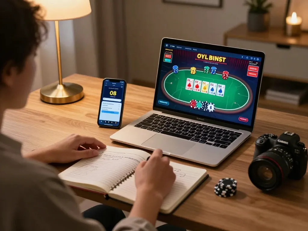 Player engaging in online poker on O8 platform, showcasing the strategic excitement of gaming.