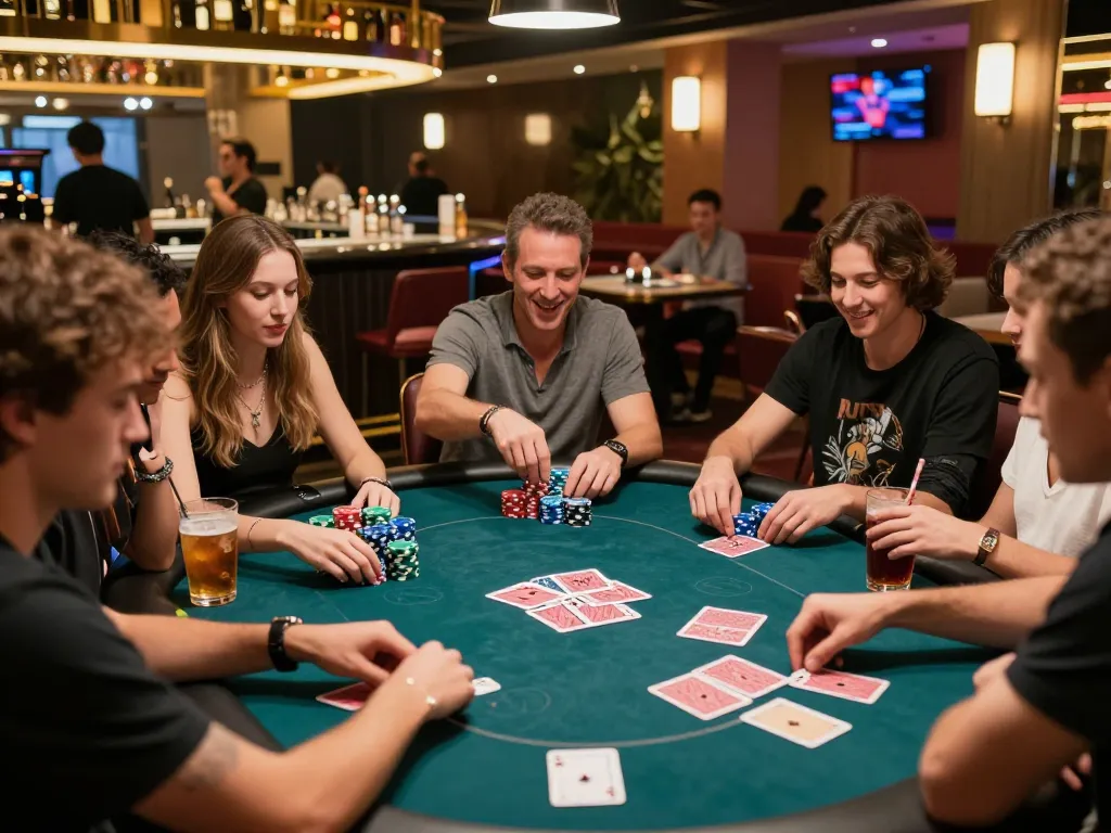 Exciting pokerseri gaming atmosphere with players engaged at vibrant table.