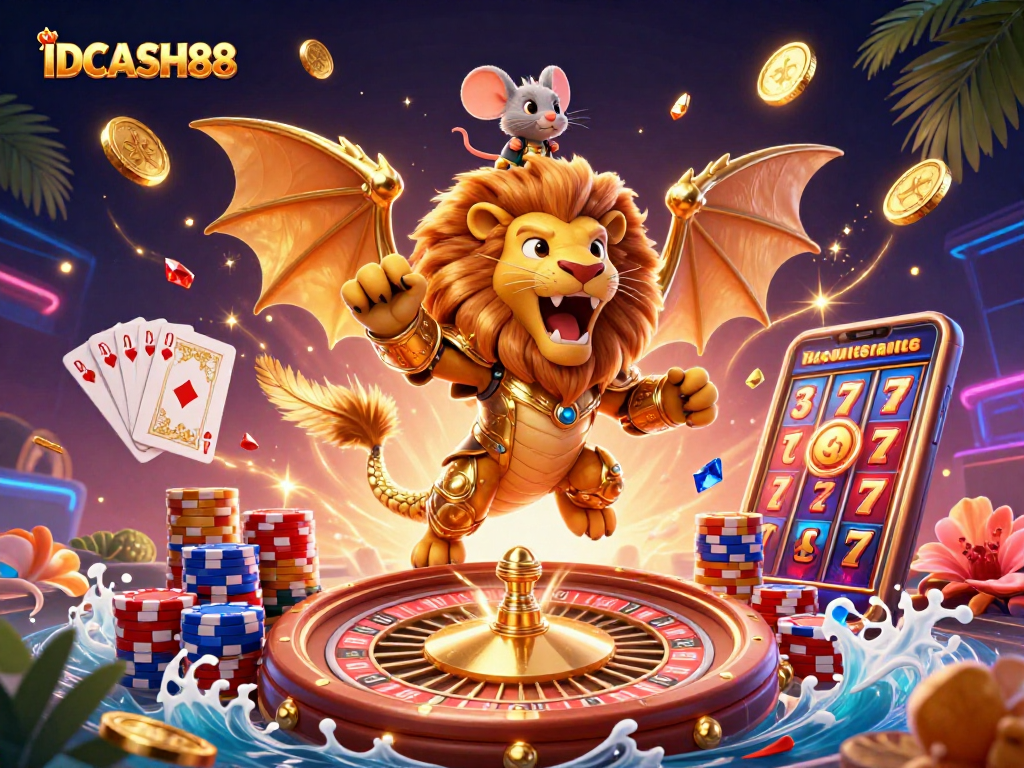 Engage with thrilling slots action at IDCASH88 featuring a golden chimera and riches.