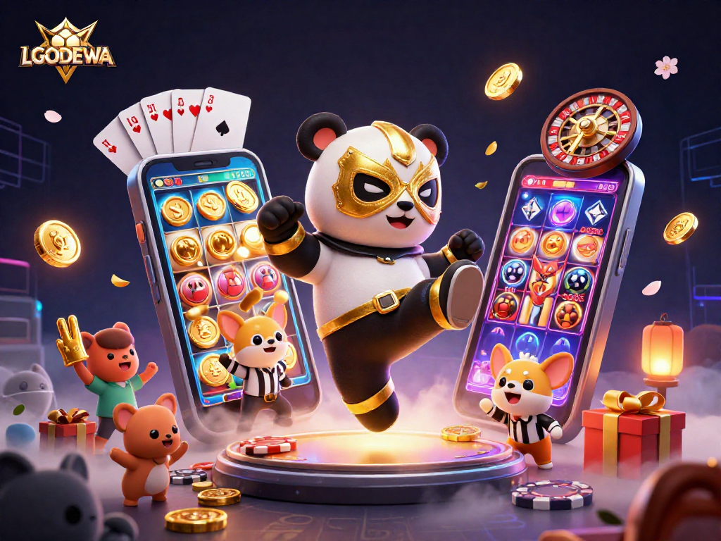 Experience the excitement of LGODEWA with a vibrant casino showdown featuring animated characters and dynamic gaming elements.