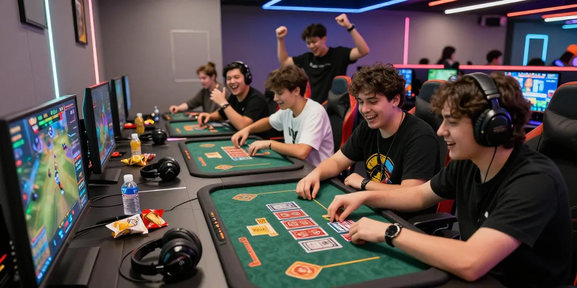Yo88 online gaming experience with diverse players enjoying card games in a vibrant lounge.