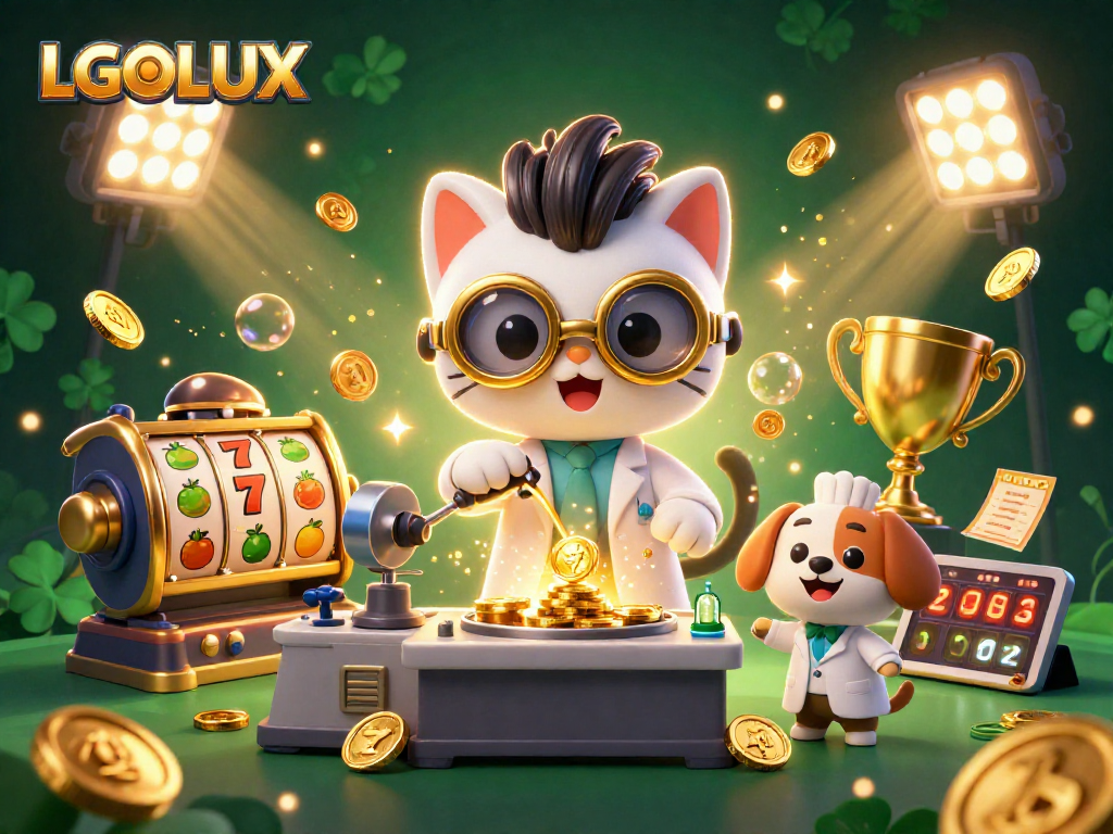Experience captivating gaming action with LGOLUX featuring vibrant slots, captivating symbols, and golden visuals.