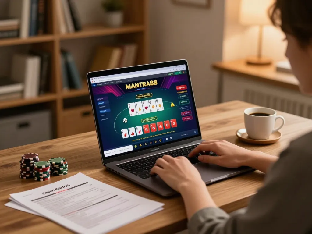 Engaging with mantra88 online casino while strategizing bets from a cozy home office.