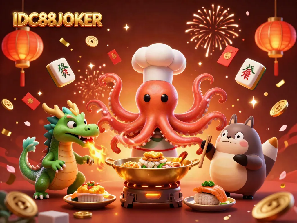 Experience the thrill of gaming with IDC88JOKER, featuring dynamic characters and festive casino elements.