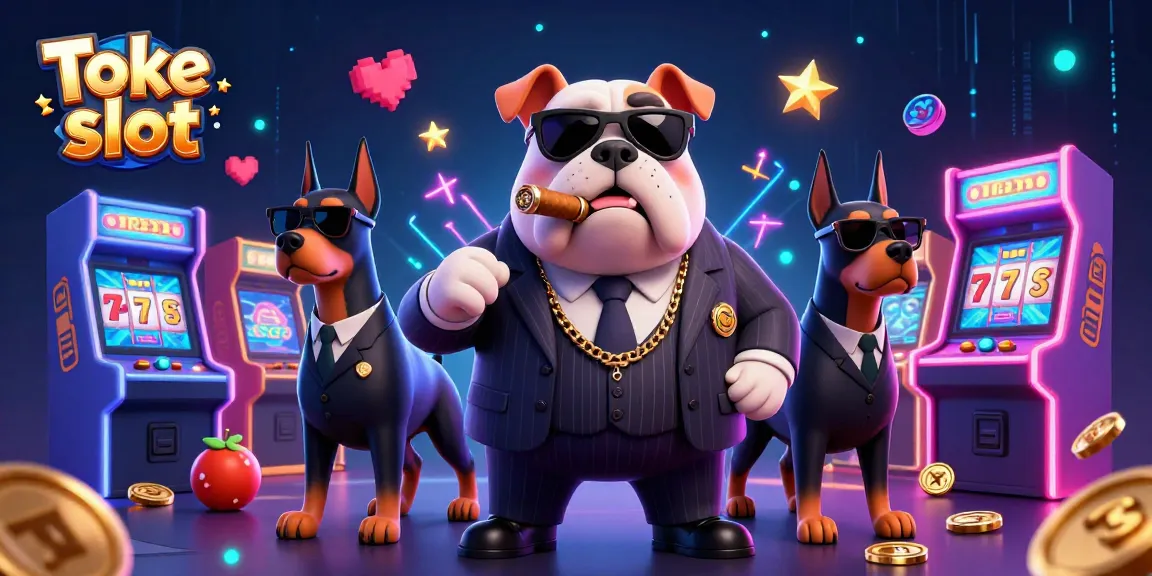 Toke slot brings excitement with casino elements featuring slot reels and a mafia dog character.