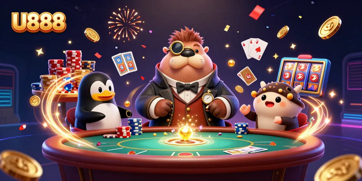Experience thrilling poker action at U888 with a jolly walrus, sophisticated dealer, and bluffing pufferfish.