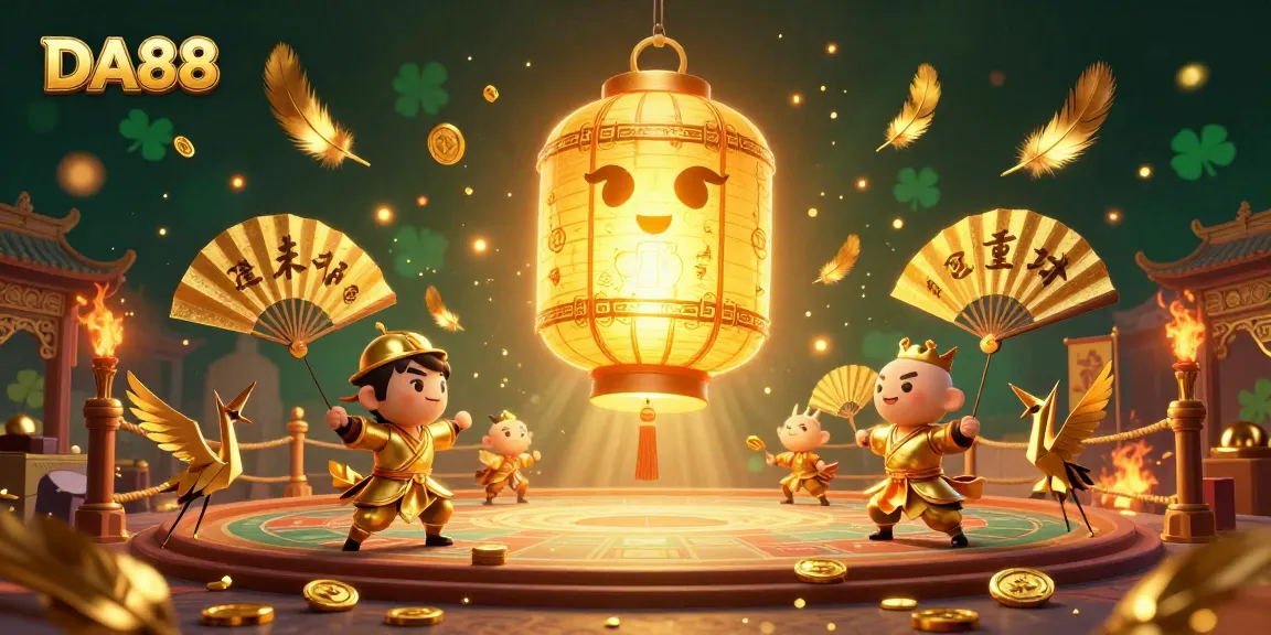 Join the excitement at DA88's vibrant casino scene with golden lanterns and dynamic gaming action.