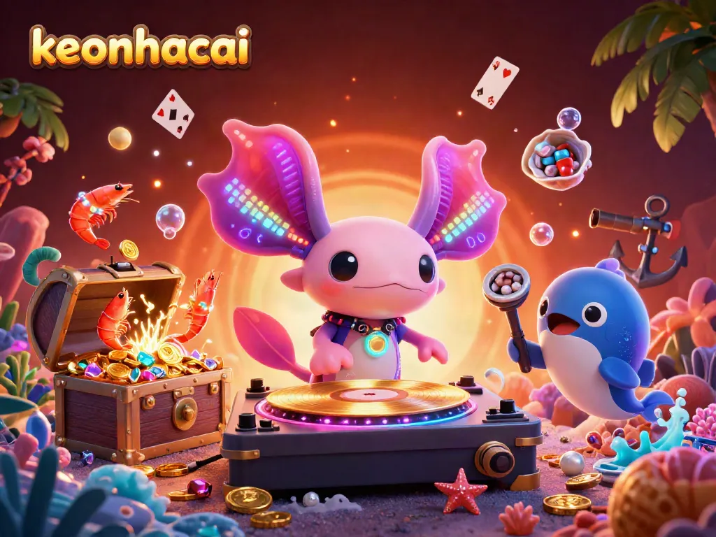 Engage with vibrant keonhacai scenes showcasing dynamic characters in a lively underwater casino setting.