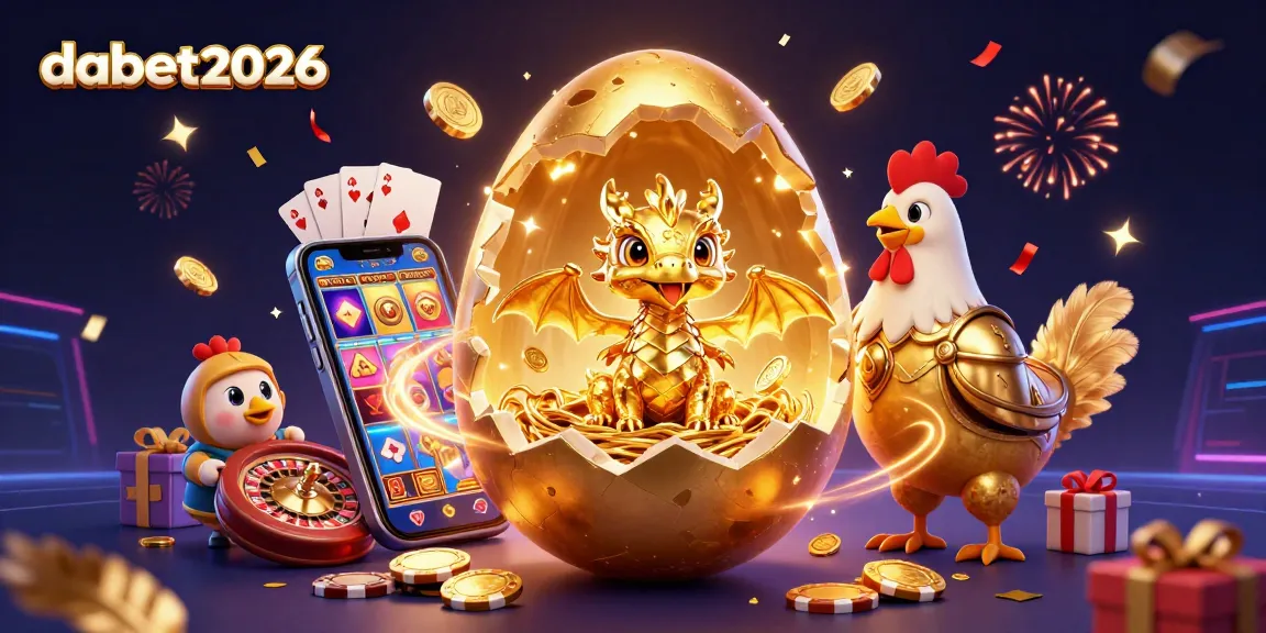dabet2026 showcases a golden dragon within a nest of chips, representing exciting gambling experiences.