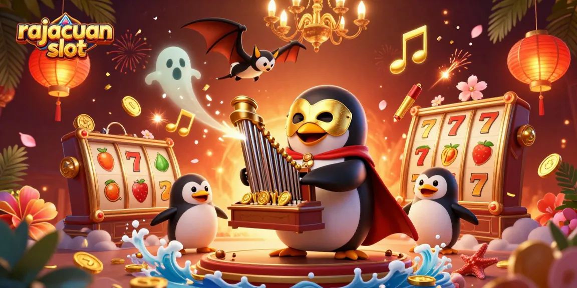 Engage with rajacuan slot in this vibrant 3D casino scene featuring dynamic characters and game elements.