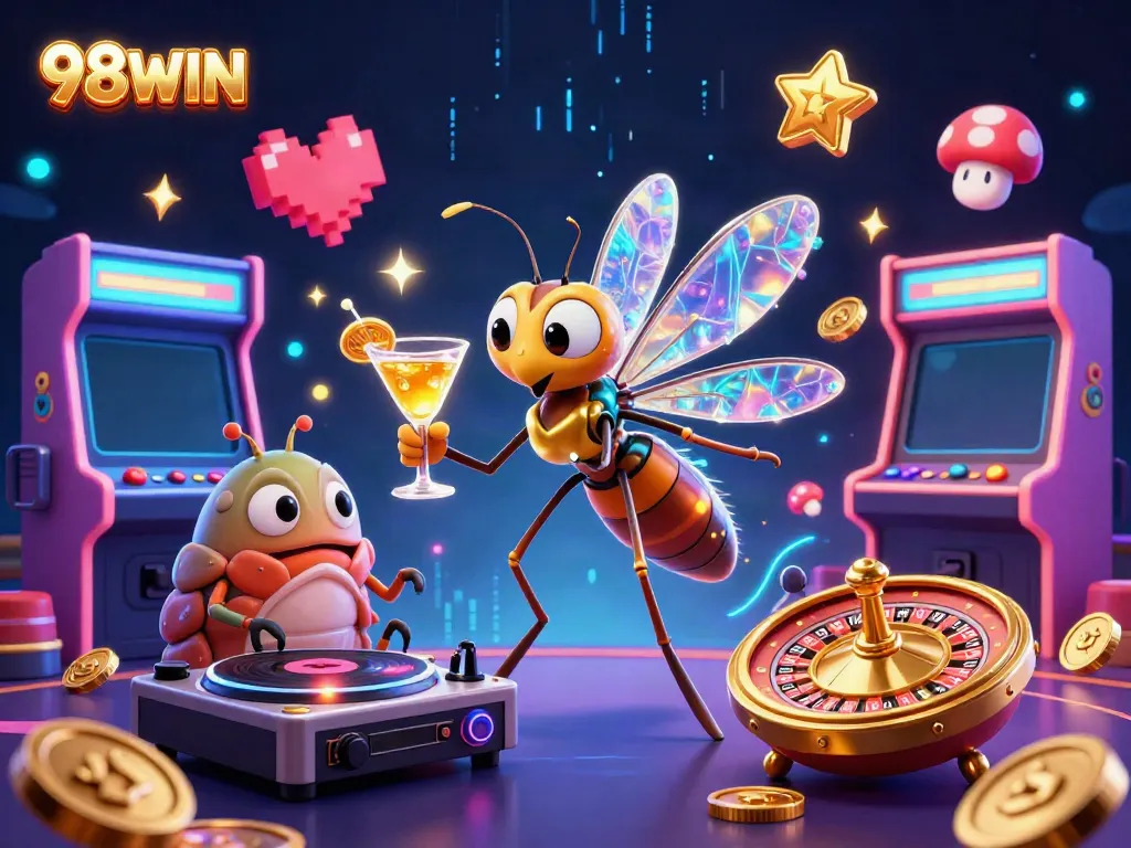Engaging 98WIN casino scene showcasing unique characters and dynamic game elements