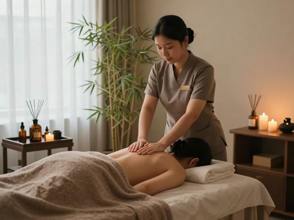 Relaxing 동탄출장안마 experience in a serene spa setting with candles and soothing ambiance.