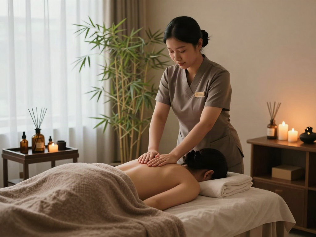 Relaxing 동탄출장안마 experience in a serene spa setting with candles and soothing ambiance.