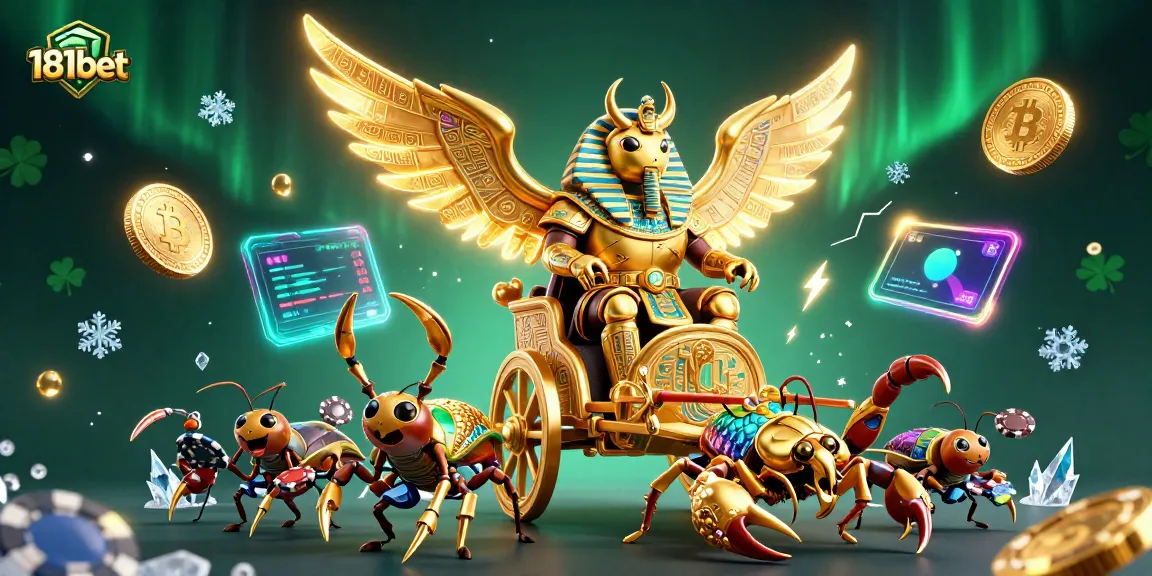 Experience thrilling wins with 181bet's dynamic casino scene featuring golden scarab and crypto elements.