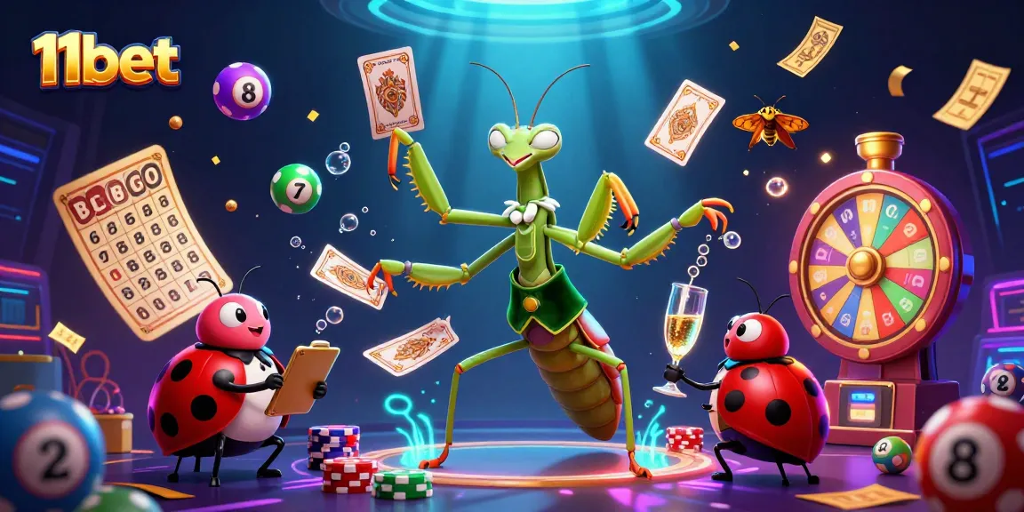 Engage with thrilling 11bet gameplay amidst colorful lottery elements and vibrant casino visuals.