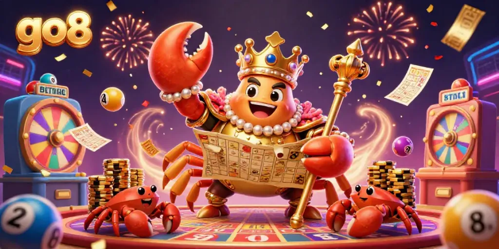 Experience exciting games with go8 and engage in thrilling lottery activities surrounded by colorful numbers and festive elements.