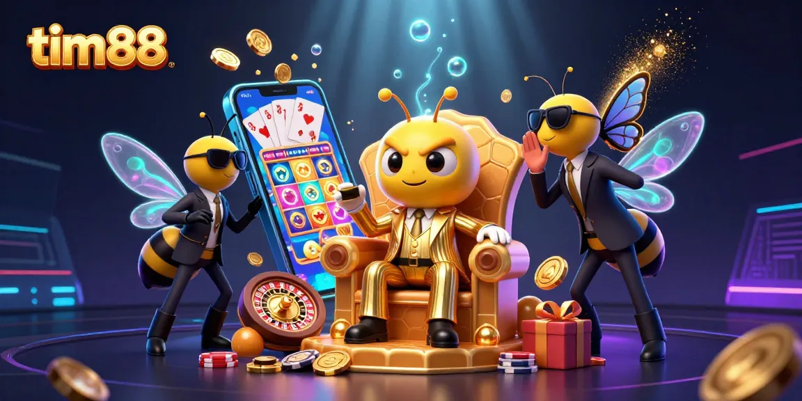 tim 88 casino bumblebee mob boss surrounded by gaming elements in a vibrant scene