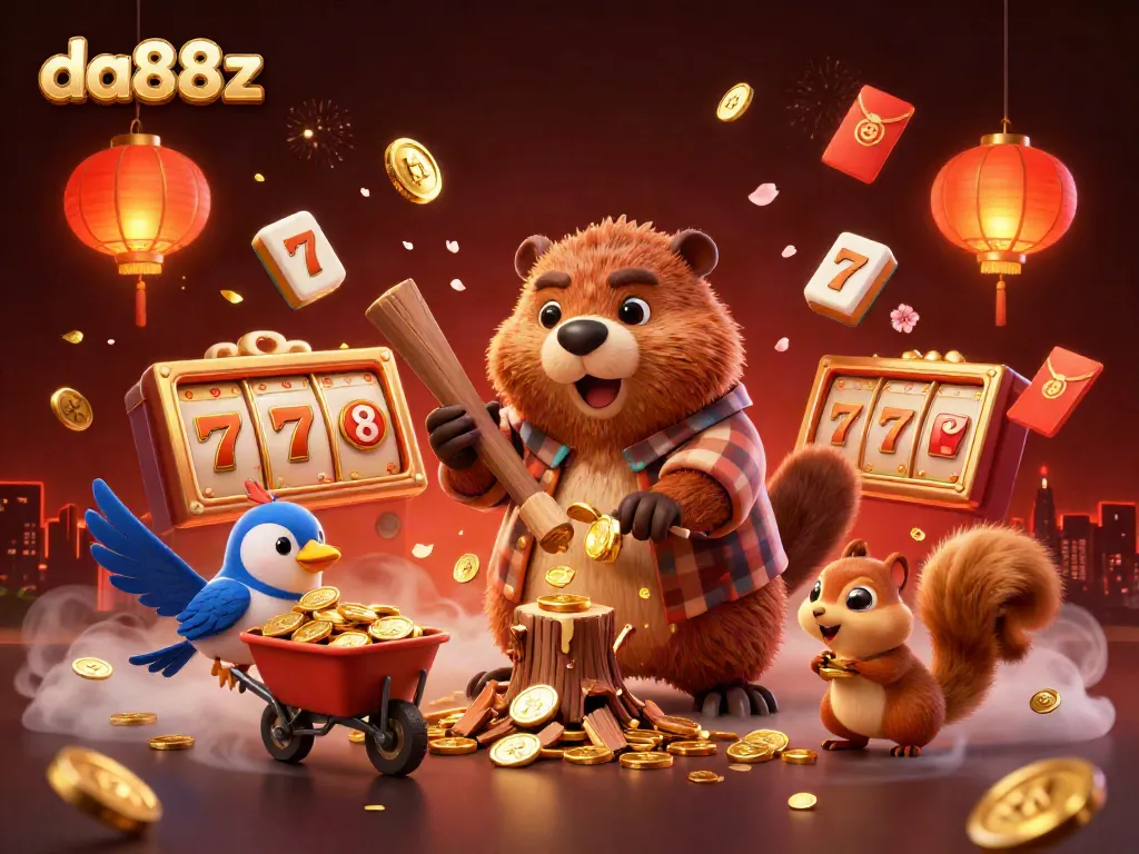 Experience the thrill of gaming at da88z with gold rain, animated characters, and vibrant casino elements.