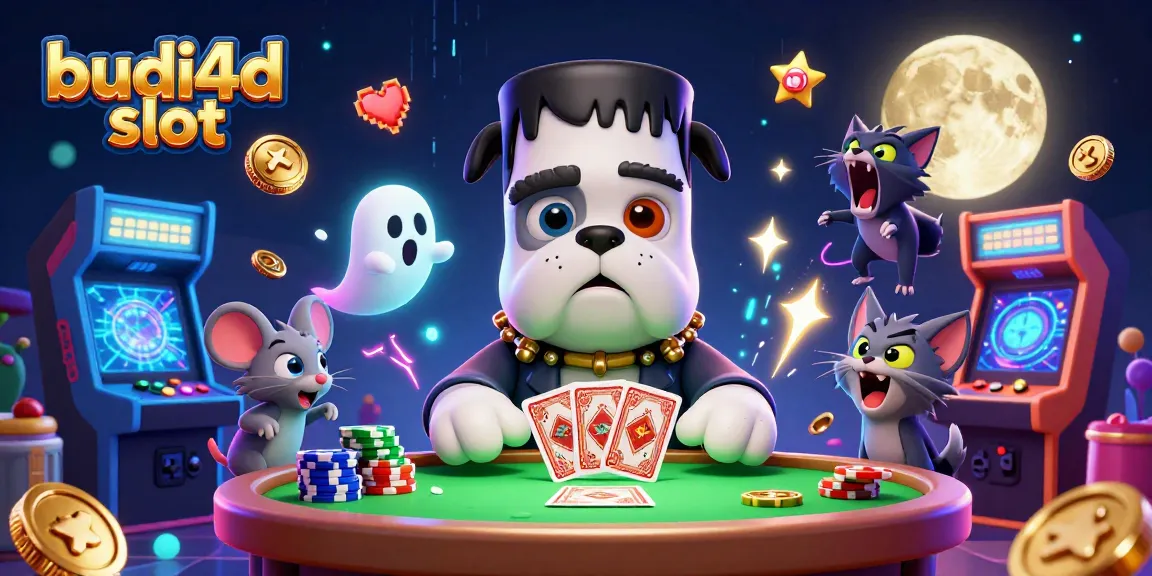 Play big at budi4d slot with a Frankenstein bulldog dealer, ghost mouse, and werewolf kitten!