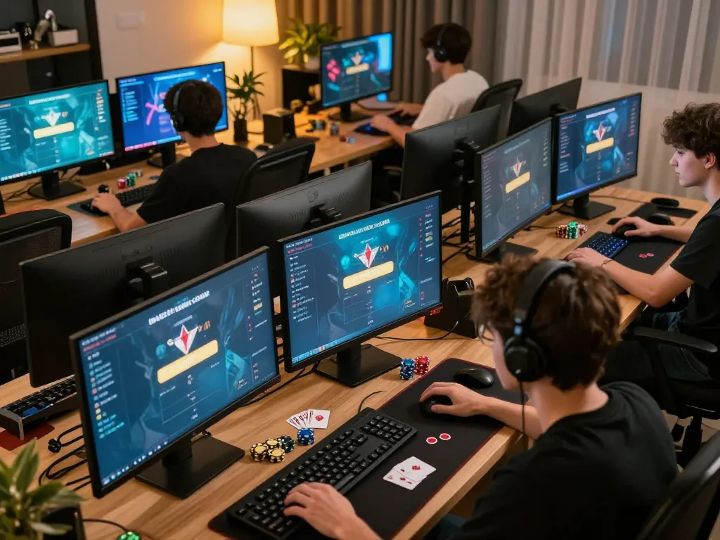 IDNSCORE LOGIN interface displayed on multiple screens during an exhilarating online gaming tournament.