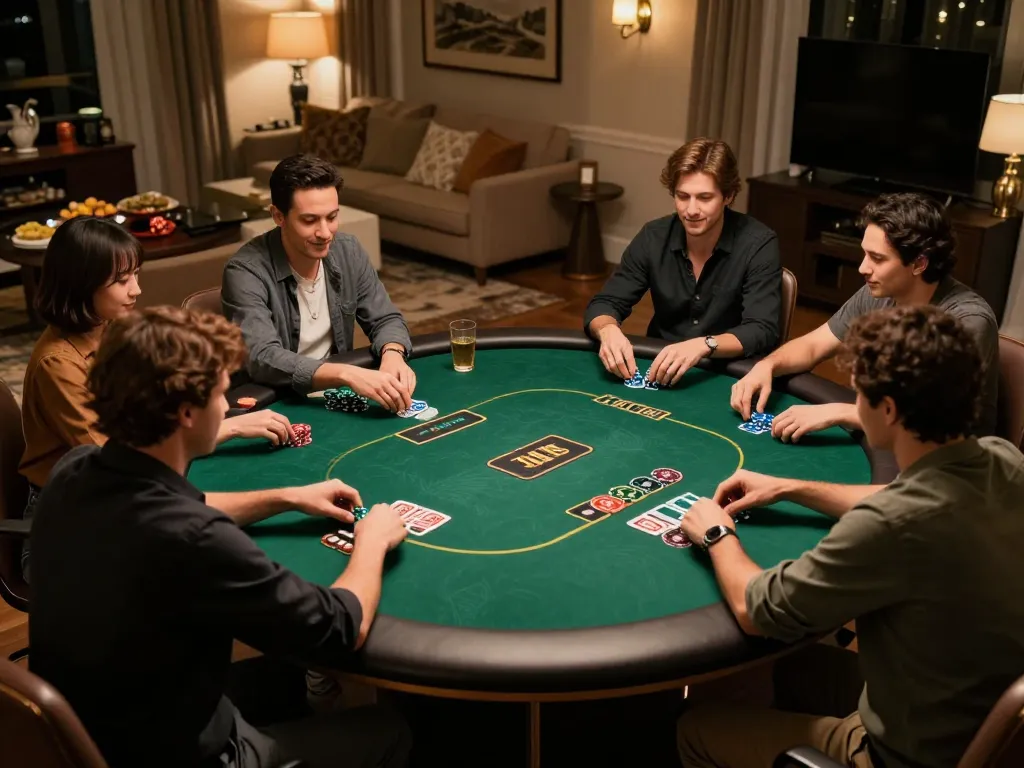 Players enjoying a thrilling game of poker at home, showcasing strategic gameplay at uu88.