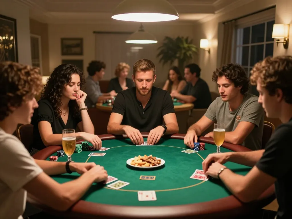 Engaged players strategizing during LGOLUX LOGIN poker night with vibrant atmosphere.