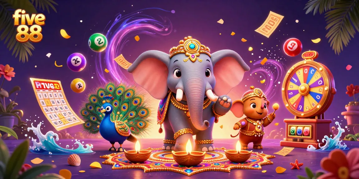 Engage with five 88 by playing dynamic lottery games with vibrant colorful elements.