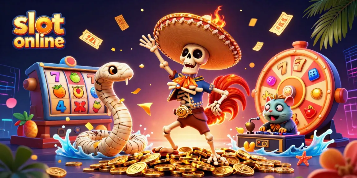 Experience thrilling slot online action with vibrant characters and casino elements, celebrating big wins!