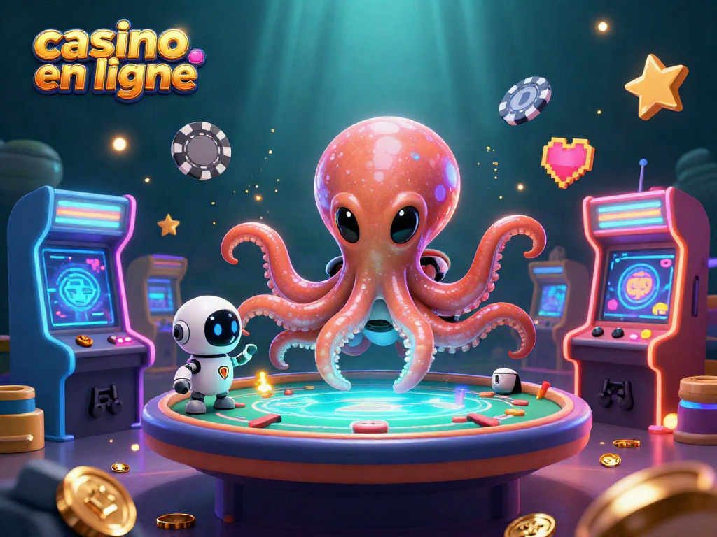 Jouer à des jeux de casino en ligne avec un extraterrestre et un robot dans une scène colorée.