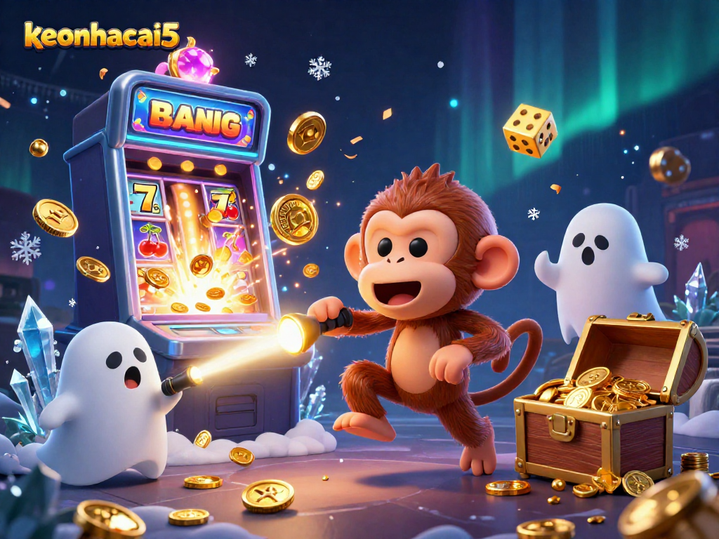 Experience the thrilling keonhacai5 slots with a lively haunted casino scene filled with vibrant game elements.