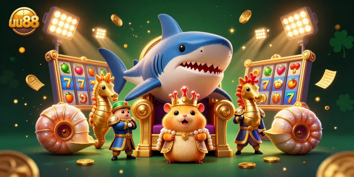 Experience thrilling gameplay at uu88 with a golden hamster king and fortune elements in a casino-themed scene.