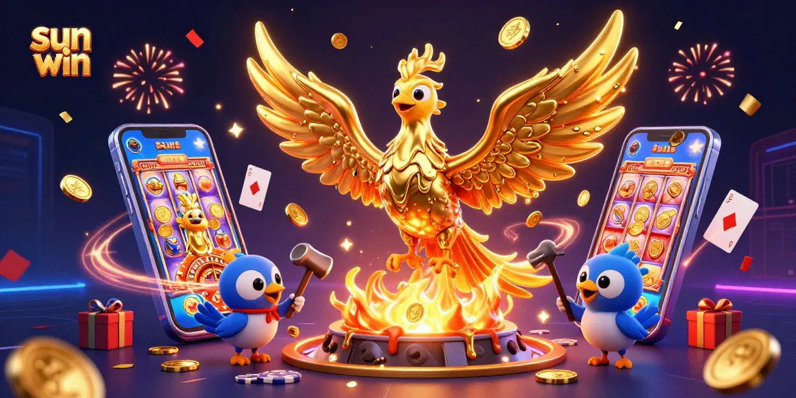 Engage with thrilling sun win gaming experiences, featuring a phoenix and golden coins.