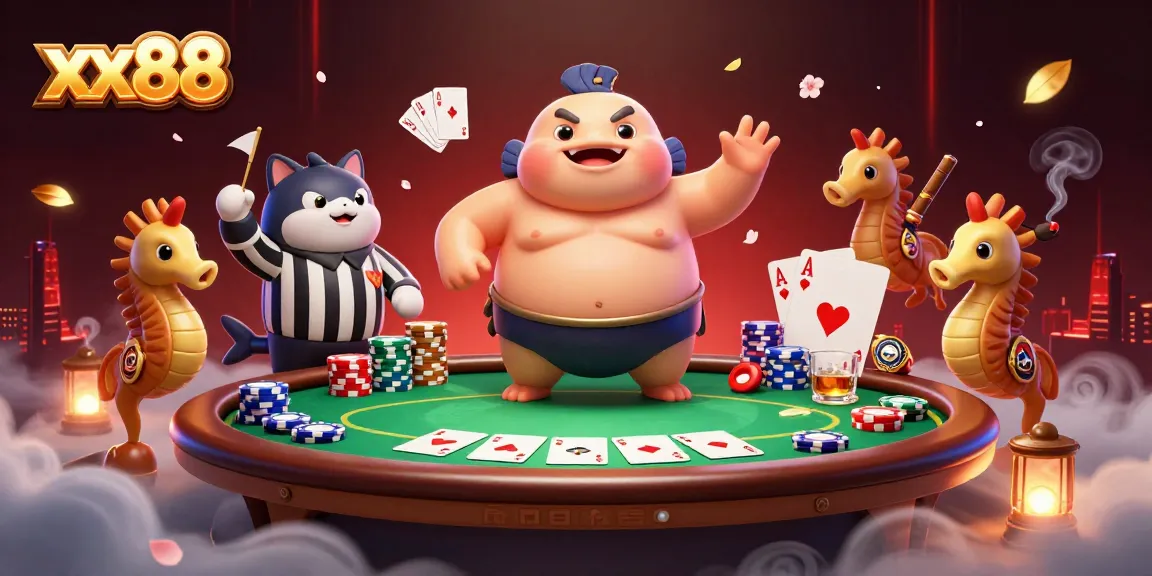 Engage in thrilling poker at xx88, featuring a dramatic underwater scene with vibrant characters!