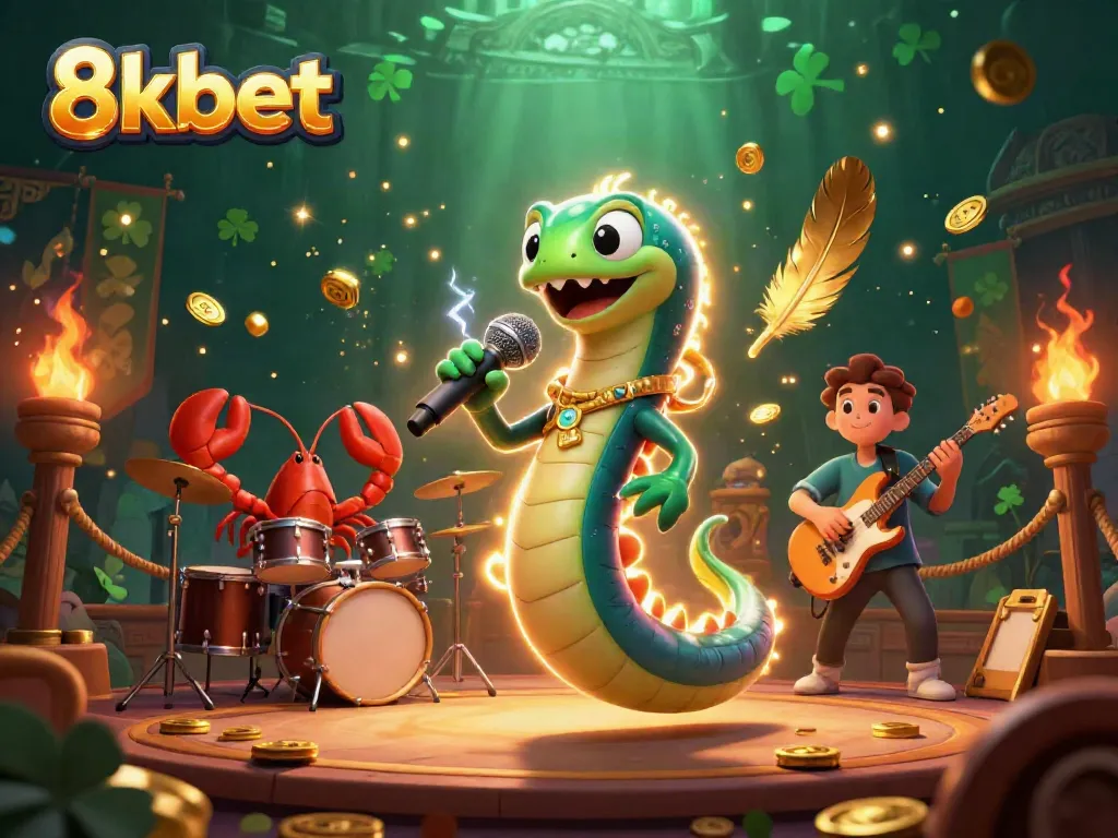 Experience vibrant underwater entertainment with 8xbet's dynamic casino scene featuring a DJ electric eel and band.