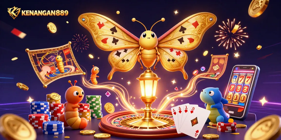 Experience thrilling gaming with KENANGAN889's enchanting illustration showcasing slots and endless fun.