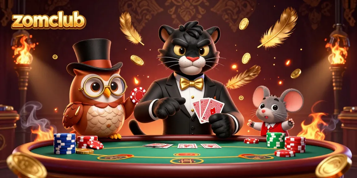 Zomclub showcases an entertaining casino scene with a panther dealer, emphasizing thrilling gameplay.