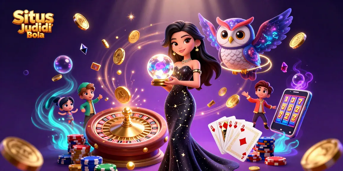 Situs Judi Bola offers immersive gaming with dynamic 3D characters, golden coins, and vibrant casino elements.