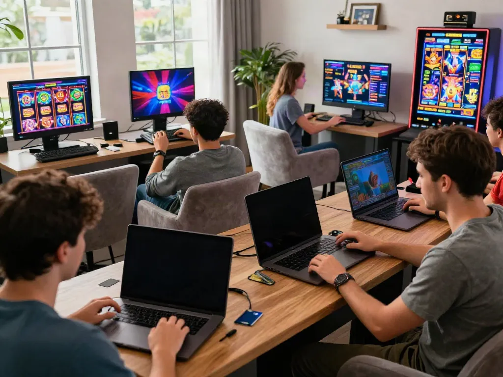 Group of players enjoying credit card casinos uk experience in a modern gaming room.