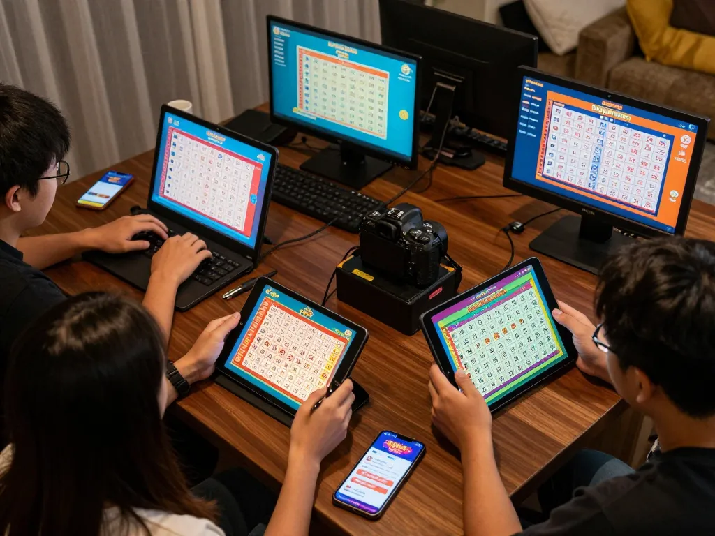Players reviewing togel hari ini results from their devices in a cozy home setup.