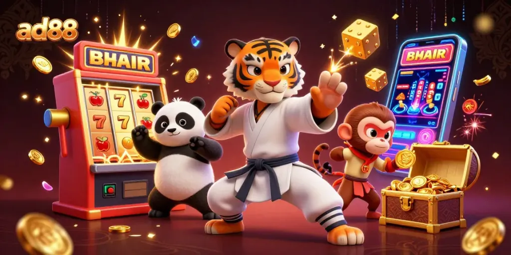 Win big with ad88 casino: vibrant 3D illustration showcasing thrilling gambling elements.