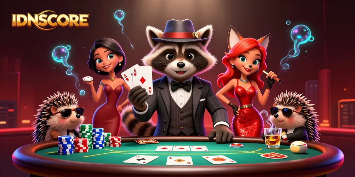 IDNSCORE brings players to a vibrant poker scene showcasing winning hands and energetic gameplay.