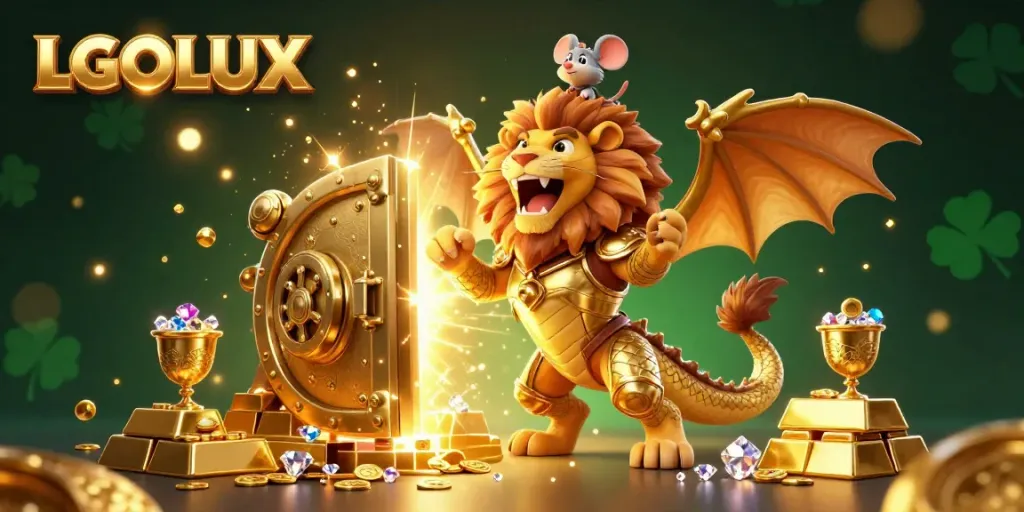 Experience thrilling wins at LGOLUX with a golden chimera and treasure scene illustrating excitement and casino rewards.