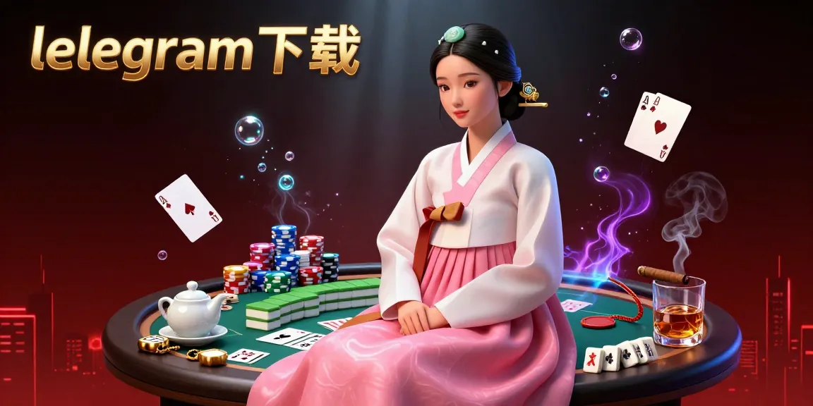 生动的扑克场景，展示了telegram下载在充满活力的赌场元素中，如筹码、牌和金色麻将牌。