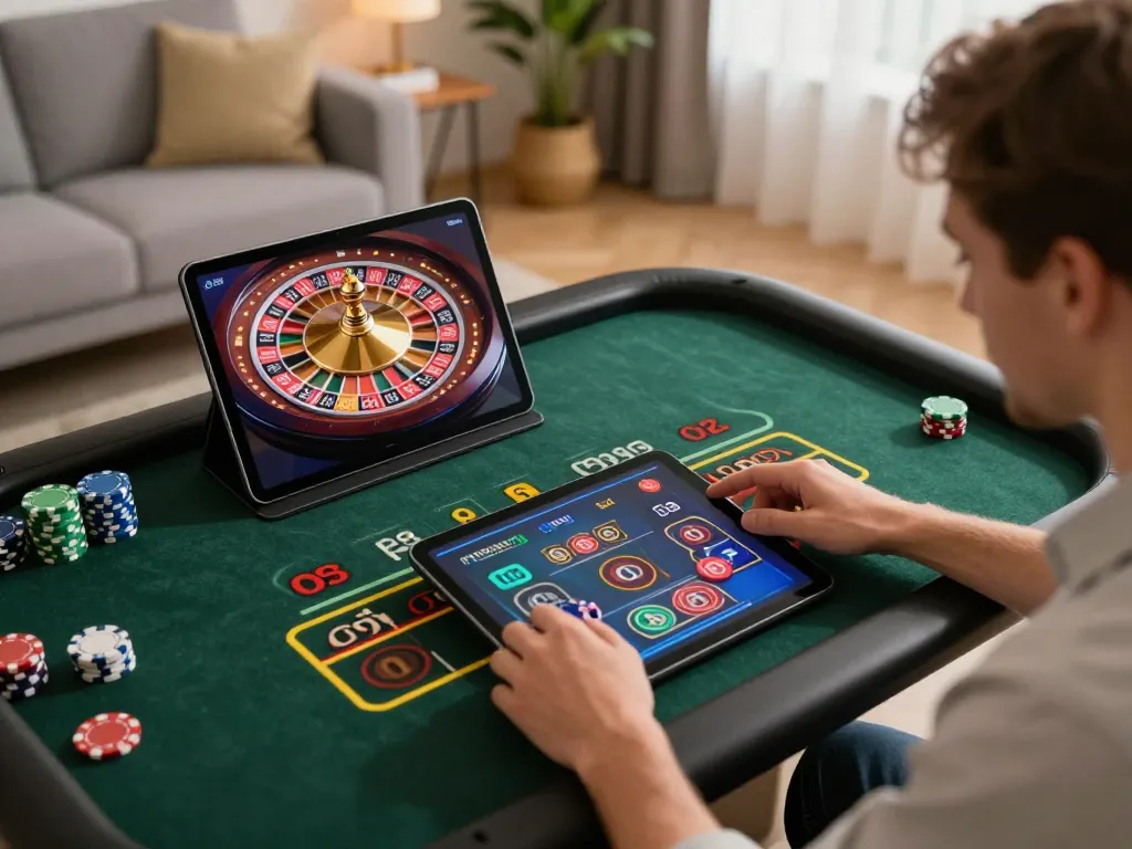 Engaging online casino gameplay on RR88, featuring live dealer roulette on a tablet.