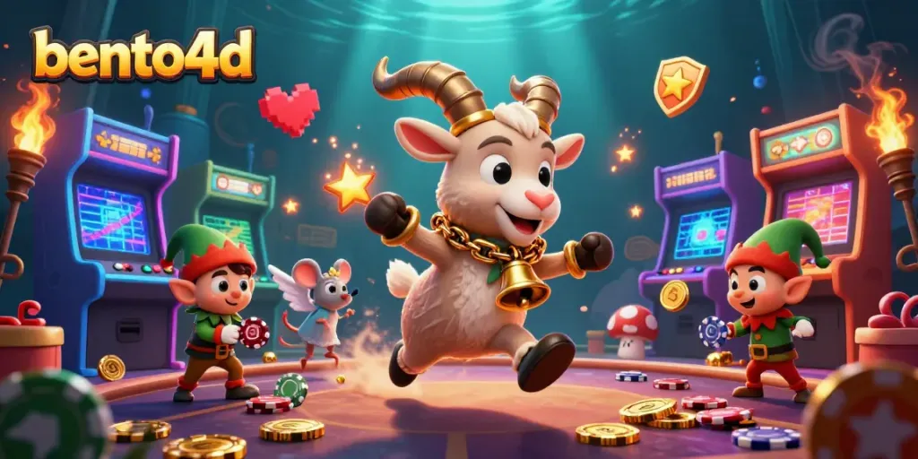 Experience bento4d casino excitement with 3D characters amidst vibrant gaming elements.