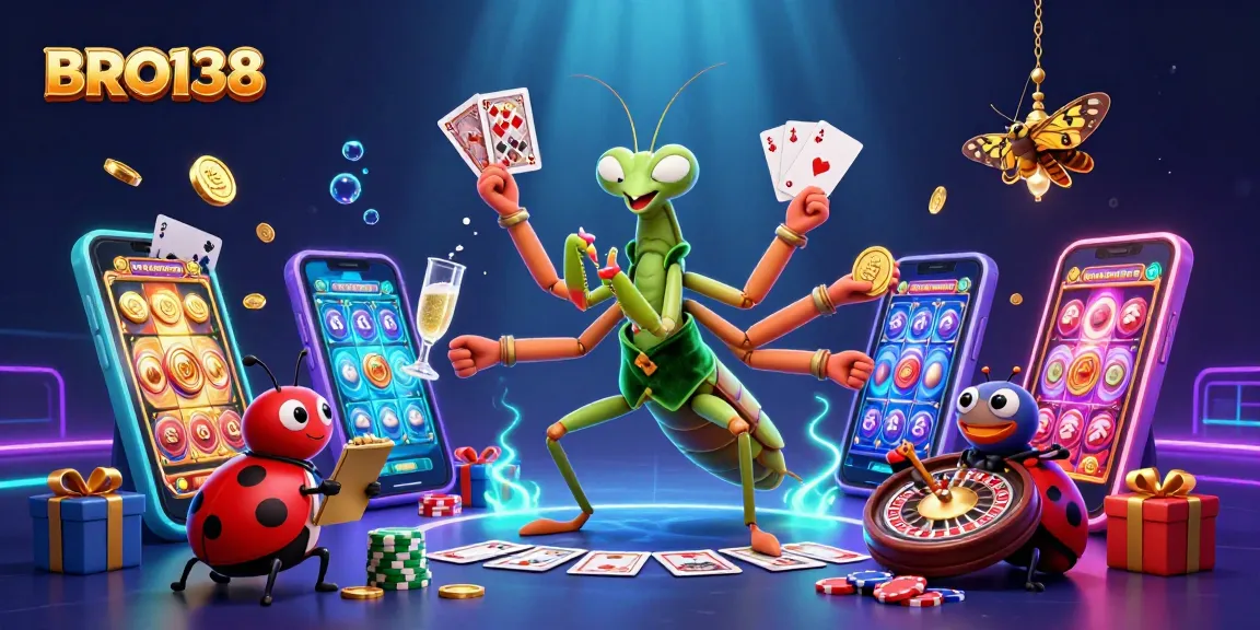 Experience the excitement of BRO138 with a vibrant casino scene featuring animated characters and dynamic game elements.