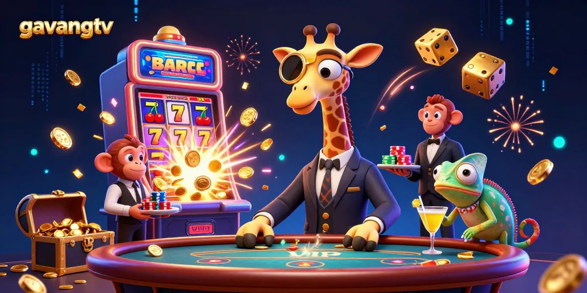 Experience the thrill of gambling at gavangtv with a vibrant and dynamic casino scene featuring unique 3D characters.