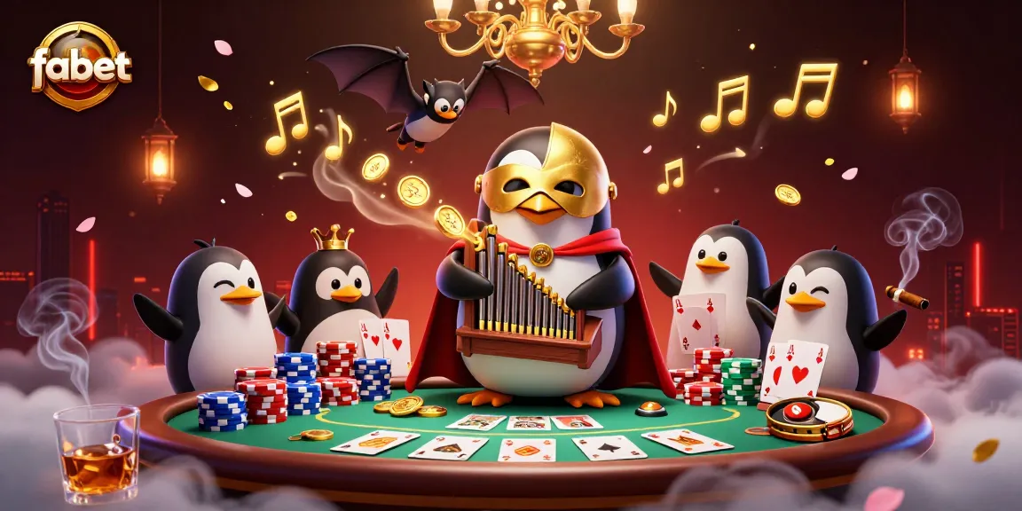 Experience fabet with a 3D cartoon penguin at a dynamic casino scene filled with poker thrills.