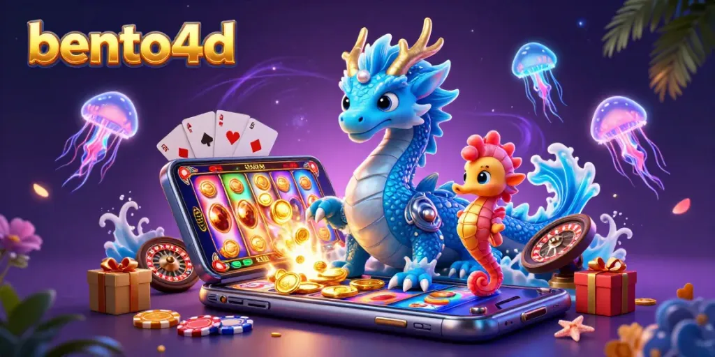 Experience the magic of bento4d with vibrant casino illustrations featuring dragons and glowing jellyfish.